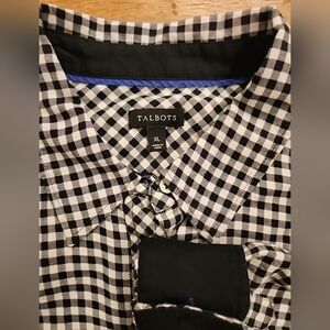 Talbots Long Sleeve Button Down Shepard Check Contrasting Tab Sleeve B&W Womn-XL
